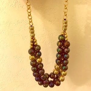 3 layered gold and iridescent necklace